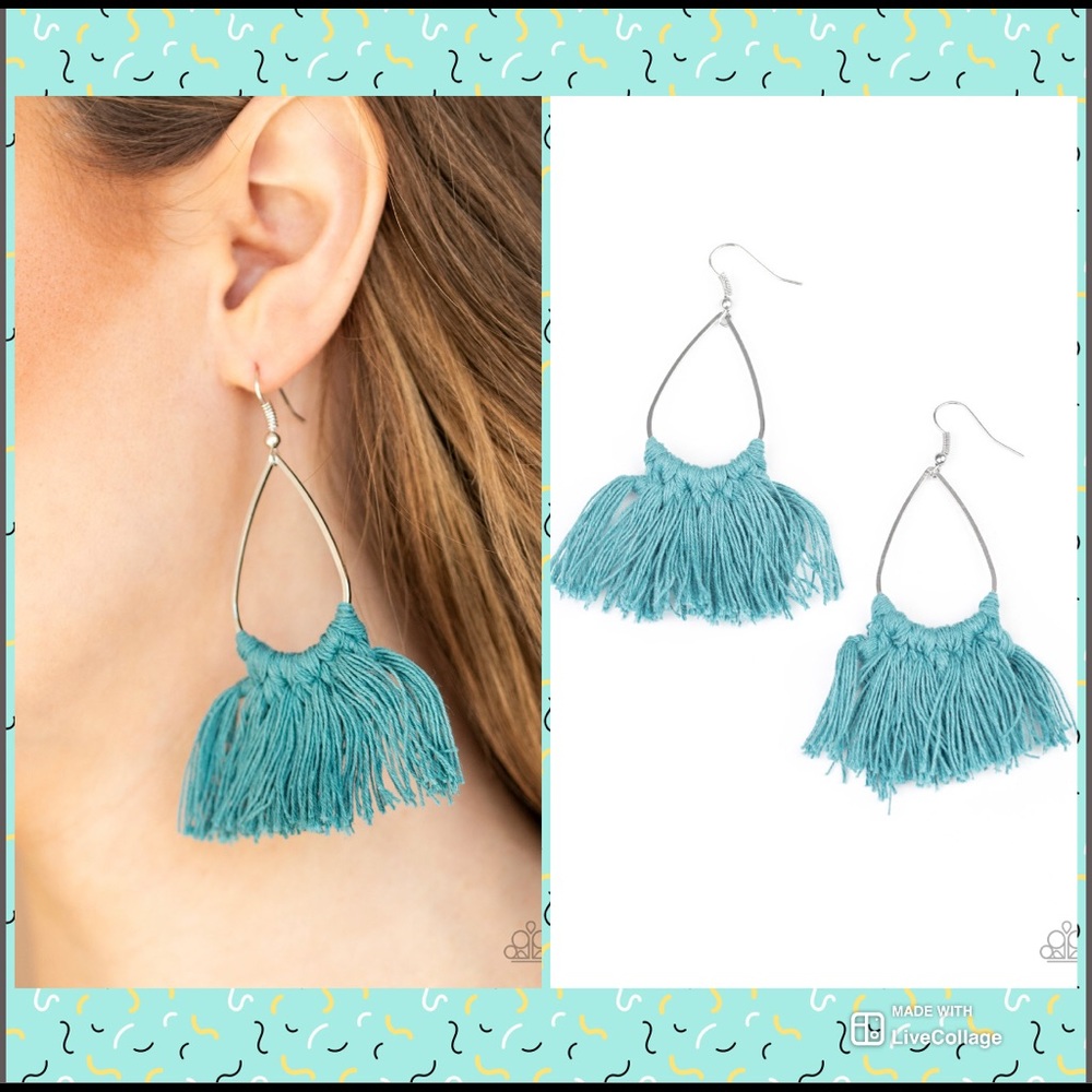 Teal fringe earrings